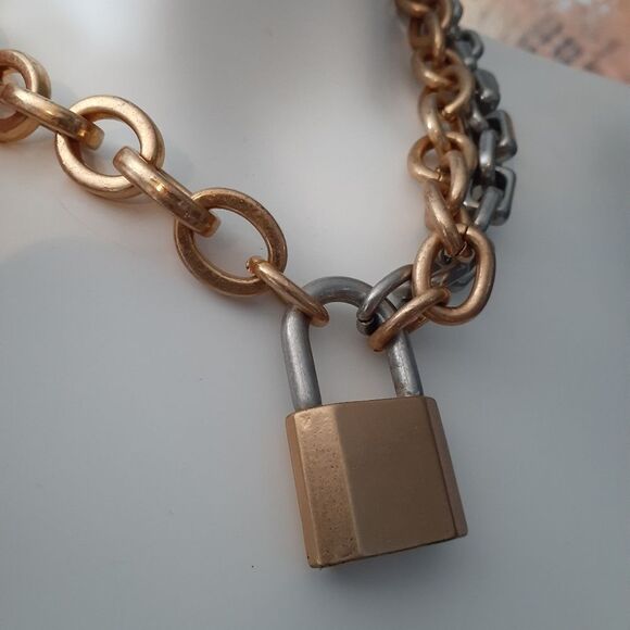 Zara Gold and Silver Chain Necklace with Padlock - Picture 10 of 12